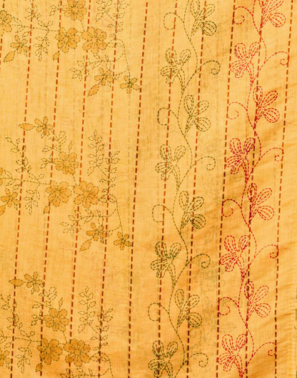Yellow Linen Printed Saree