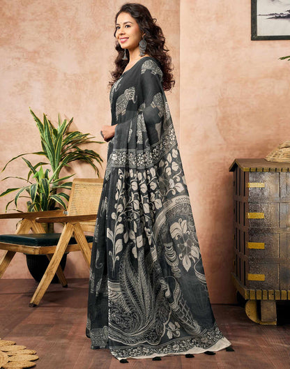 Black Linen Printed Saree