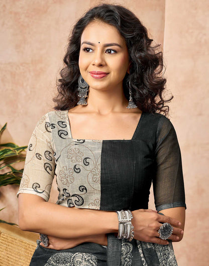 Black Linen Printed Saree