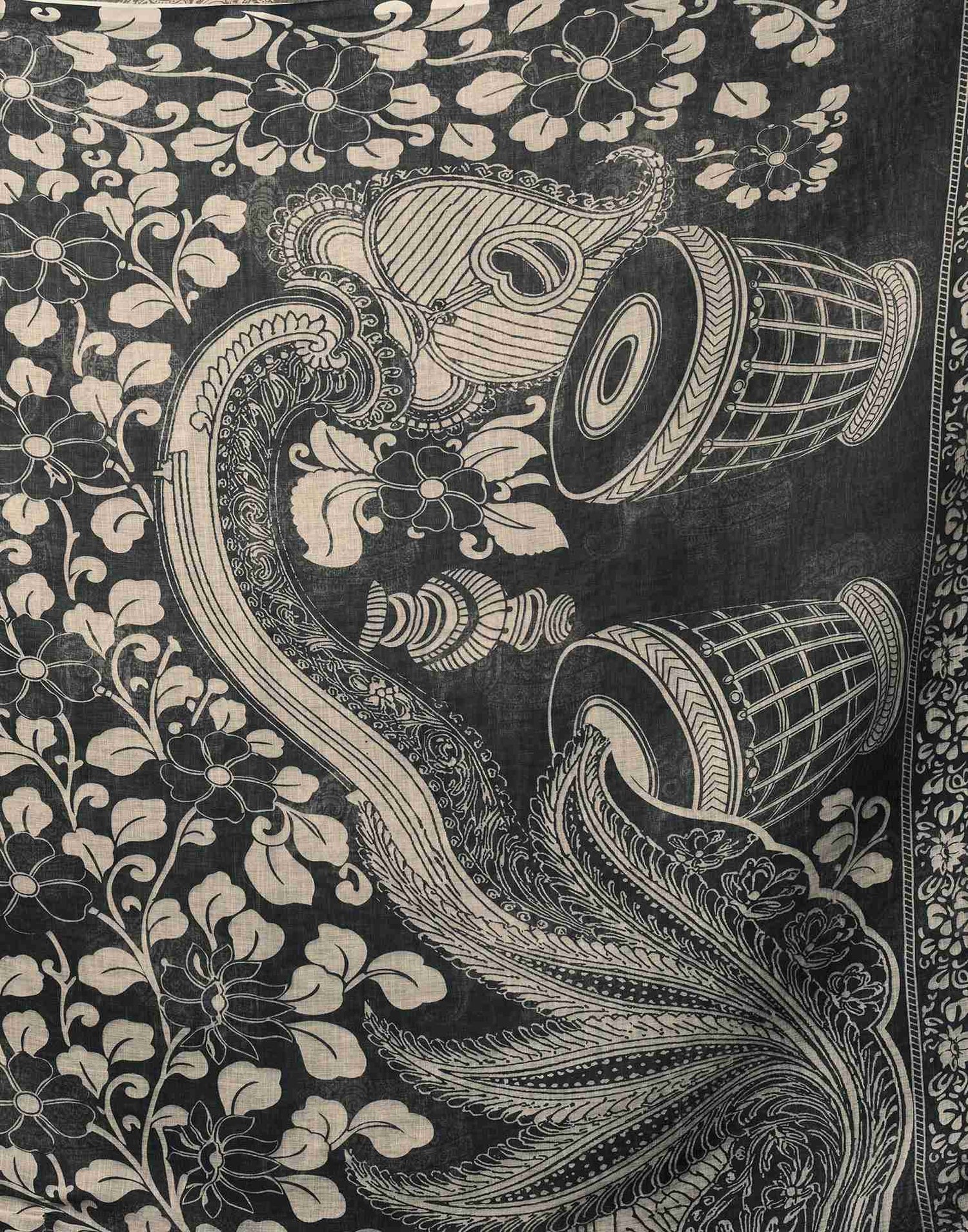 Black Linen Printed Saree