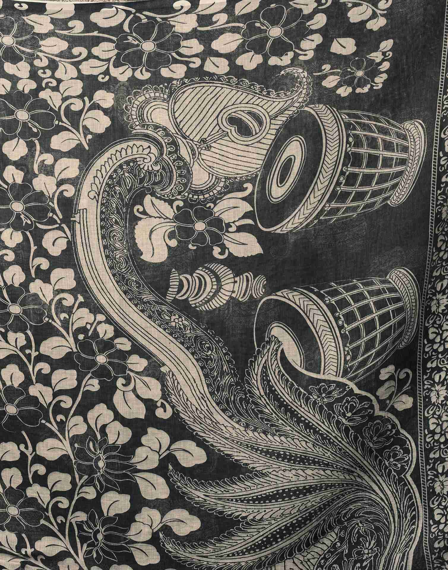 Black Linen Printed Saree