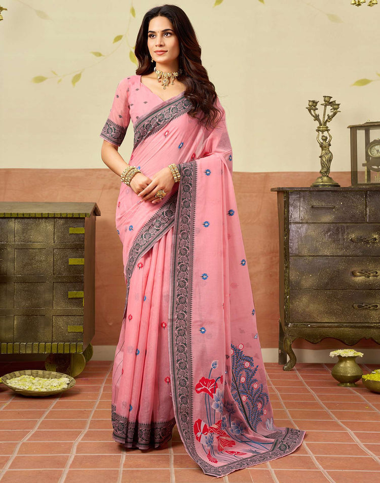 Light Peach Chanderi Woven Saree