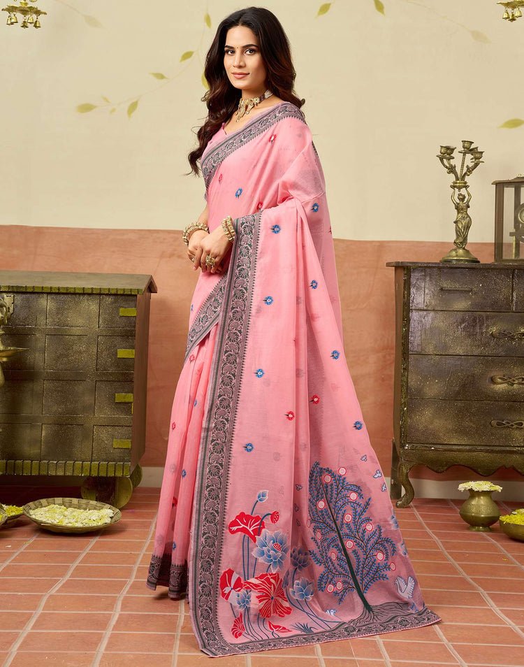 Light Peach Chanderi Woven Saree