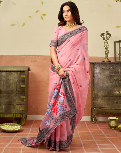 Light Peach Chanderi Woven Saree