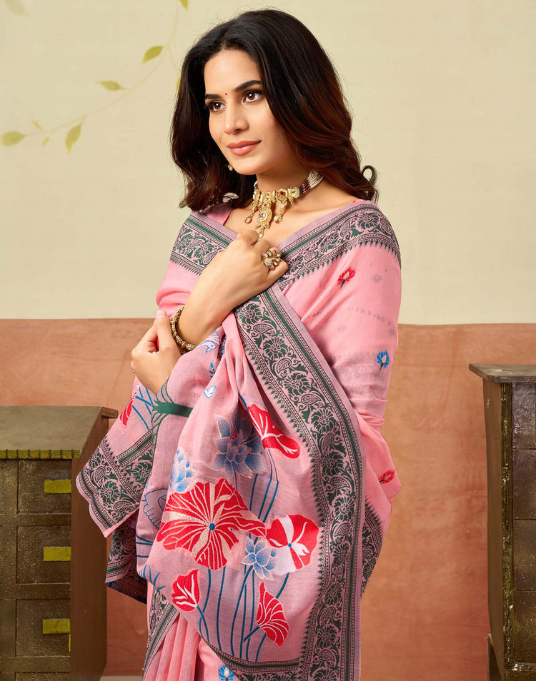 Light Peach Chanderi Woven Saree