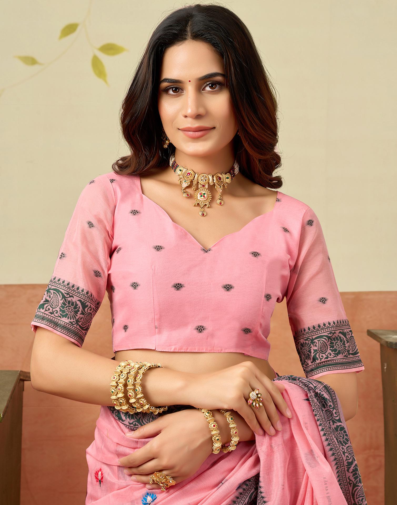 Light Peach Chanderi Woven Saree