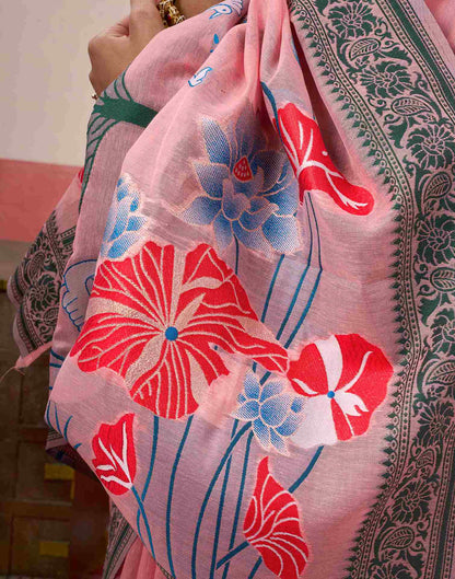 Light Peach Chanderi Woven Saree