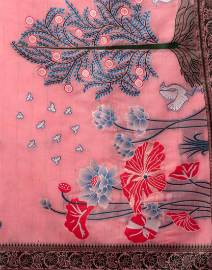 Light Peach Chanderi Woven Saree