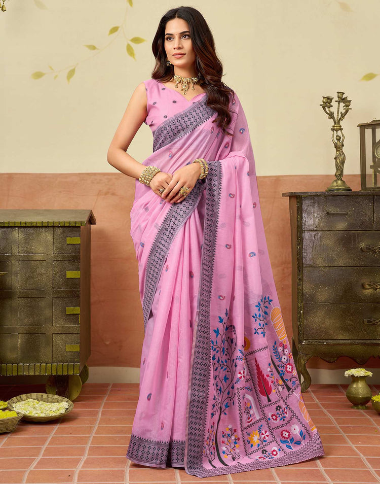 Light Pink Chanderi Woven Saree