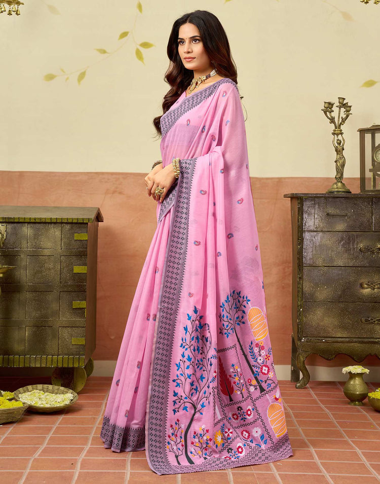 Light Pink Chanderi Woven Saree