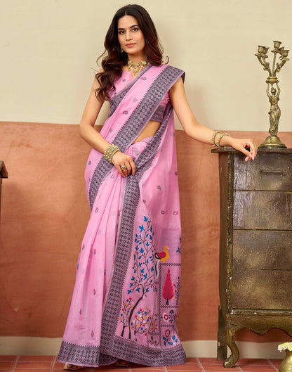 Light Pink Chanderi Woven Saree