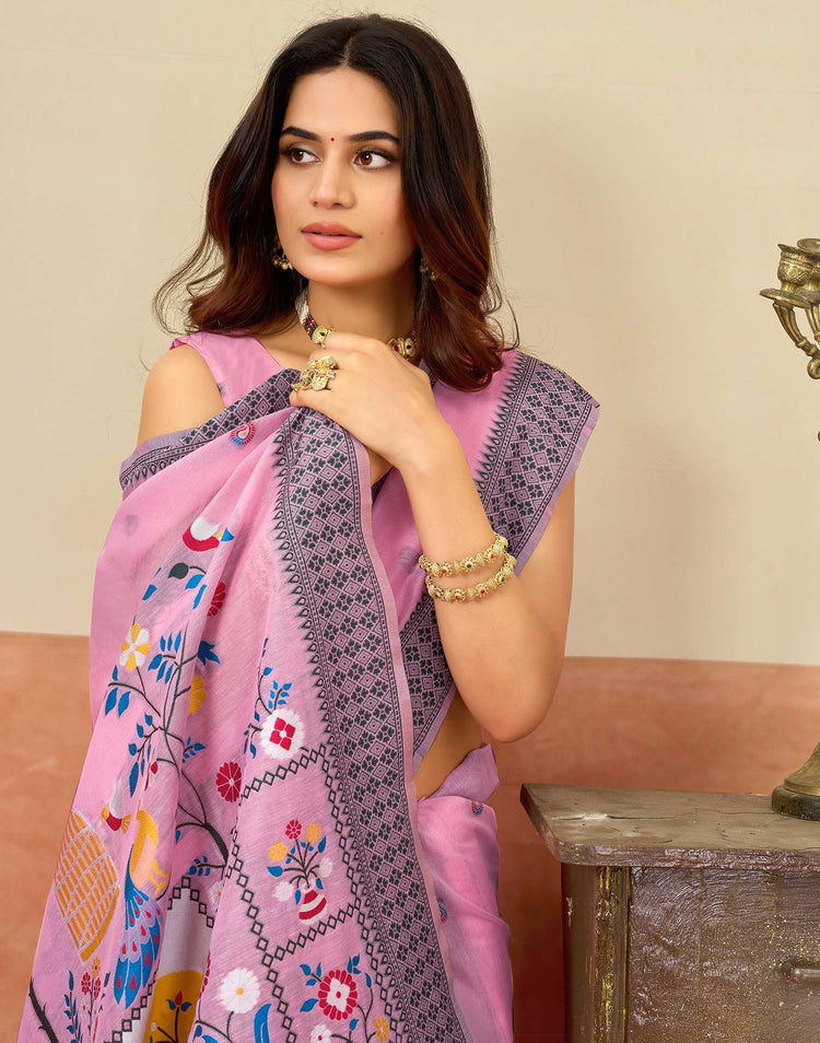 Light Pink Chanderi Woven Saree