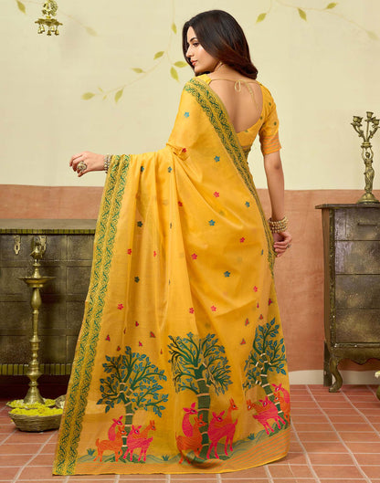 Yellow Chanderi Woven Saree