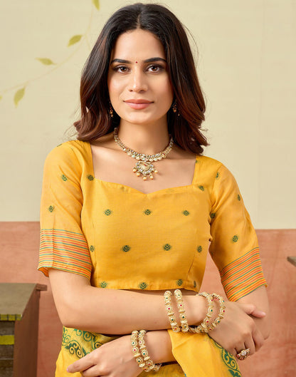 Yellow Chanderi Woven Saree