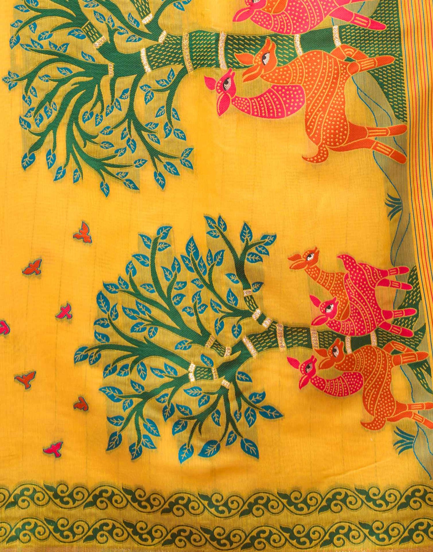 Yellow Chanderi Woven Saree