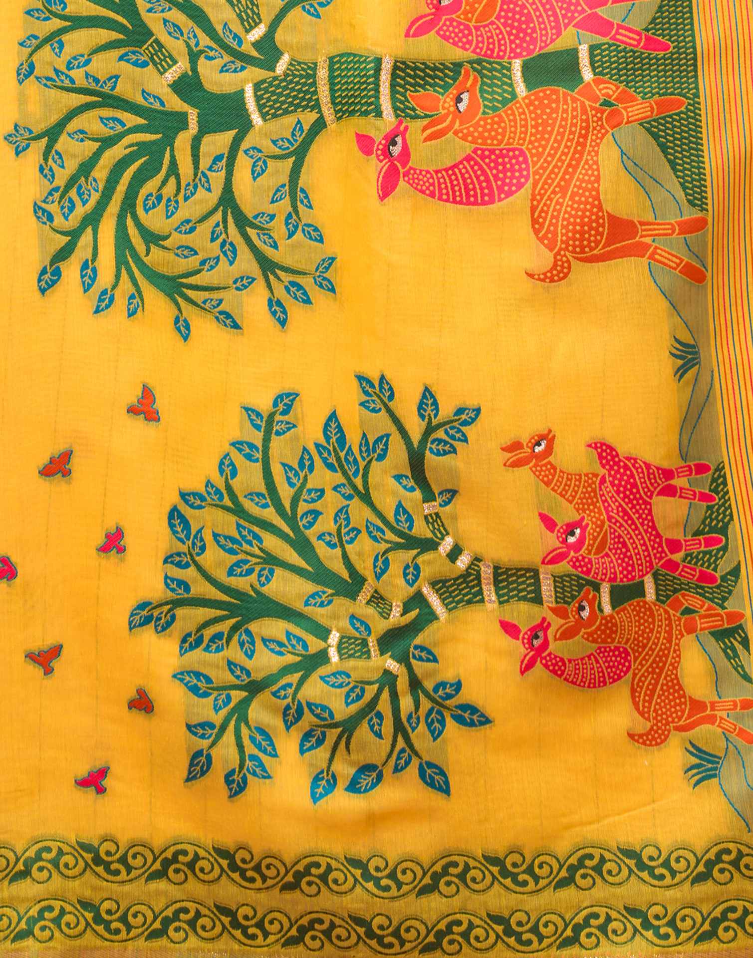 Yellow Chanderi Woven Saree