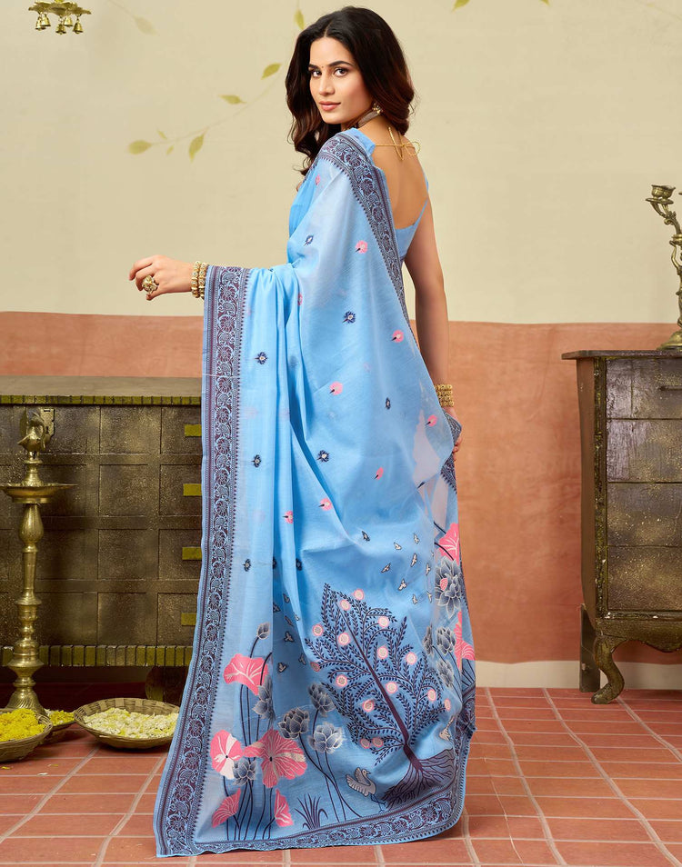 Sky Blue Chanderi Woven Saree
