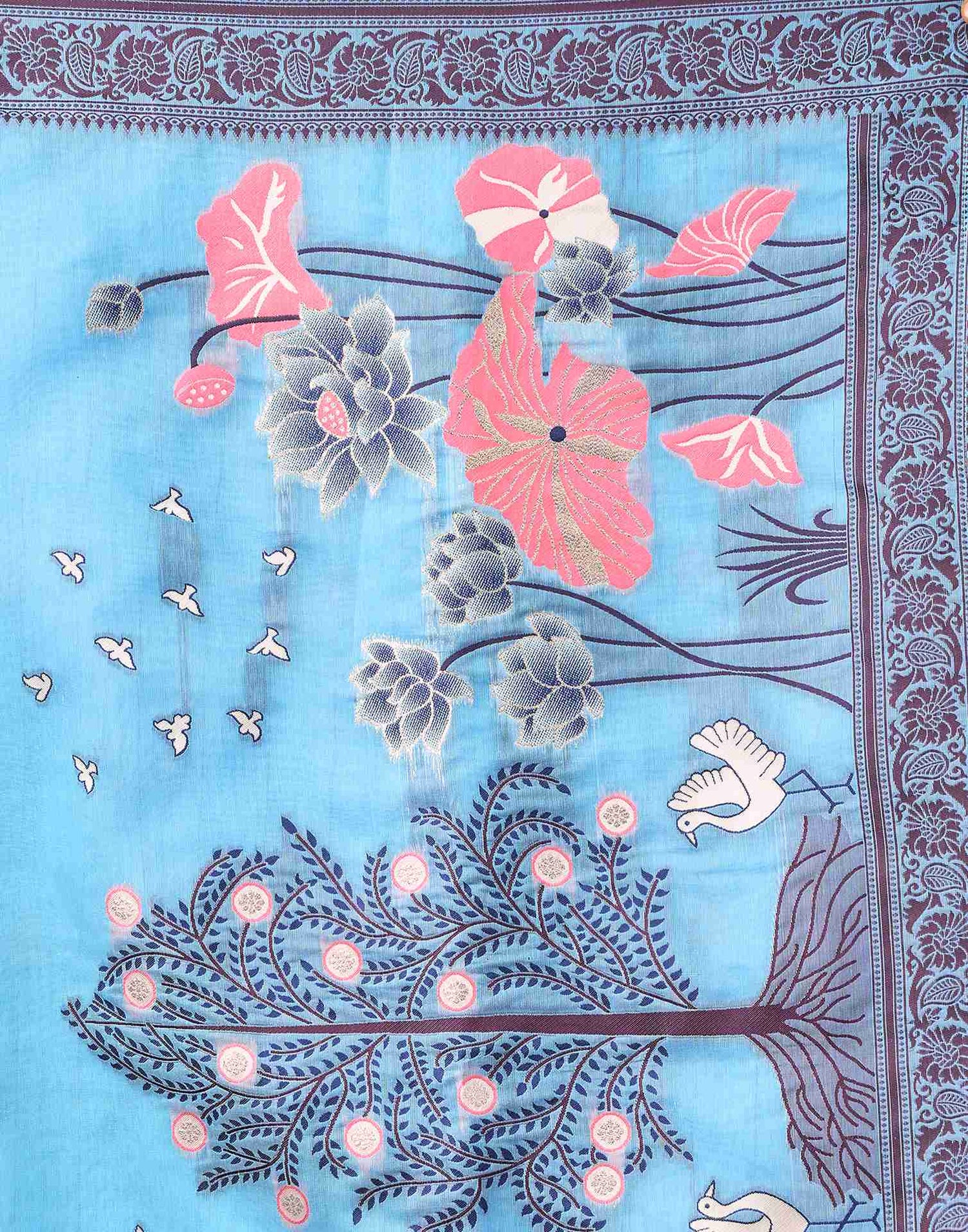 Sky Blue Chanderi Woven Saree