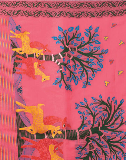Coral Pink Chanderi Woven Saree