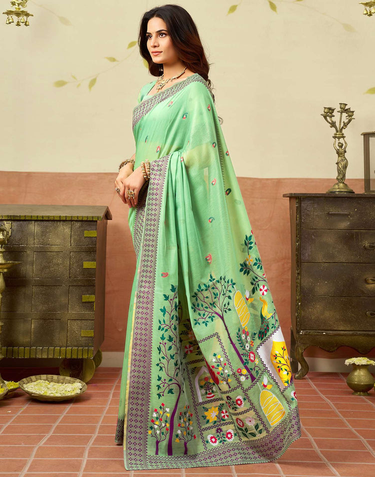 Light Green Chanderi Woven Saree