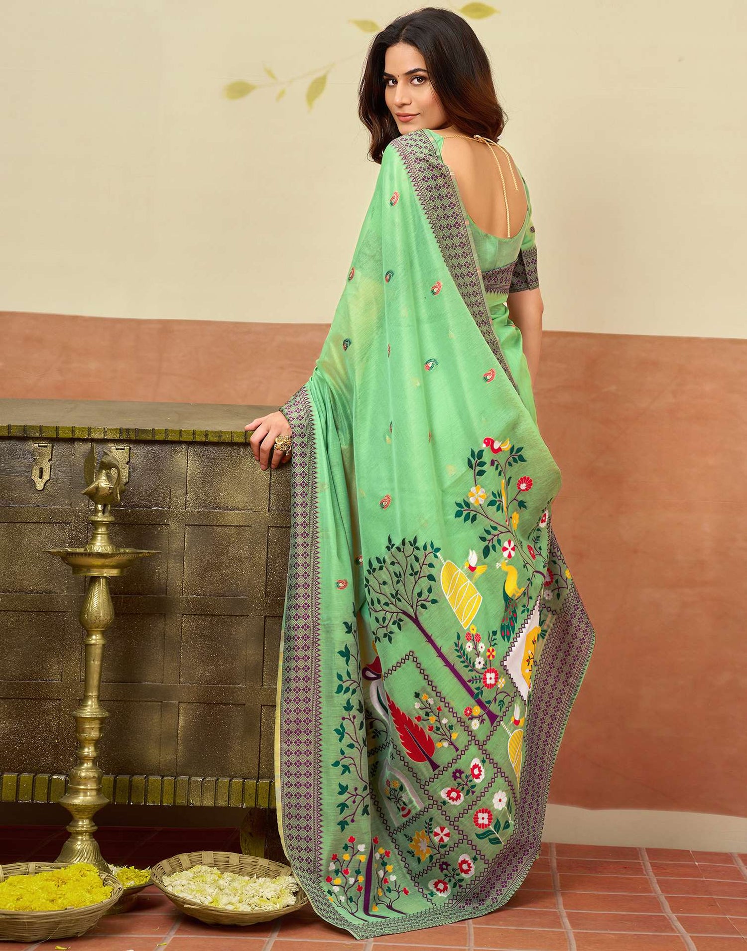 Light Green Chanderi Woven Saree