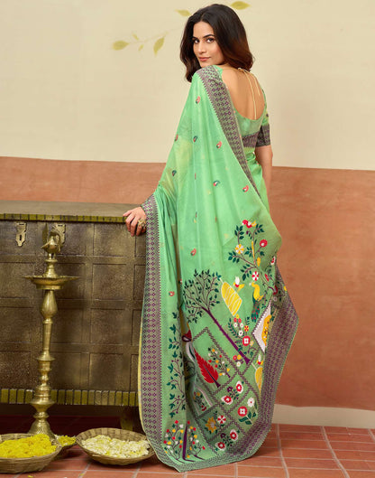 Light Green Chanderi Woven Saree