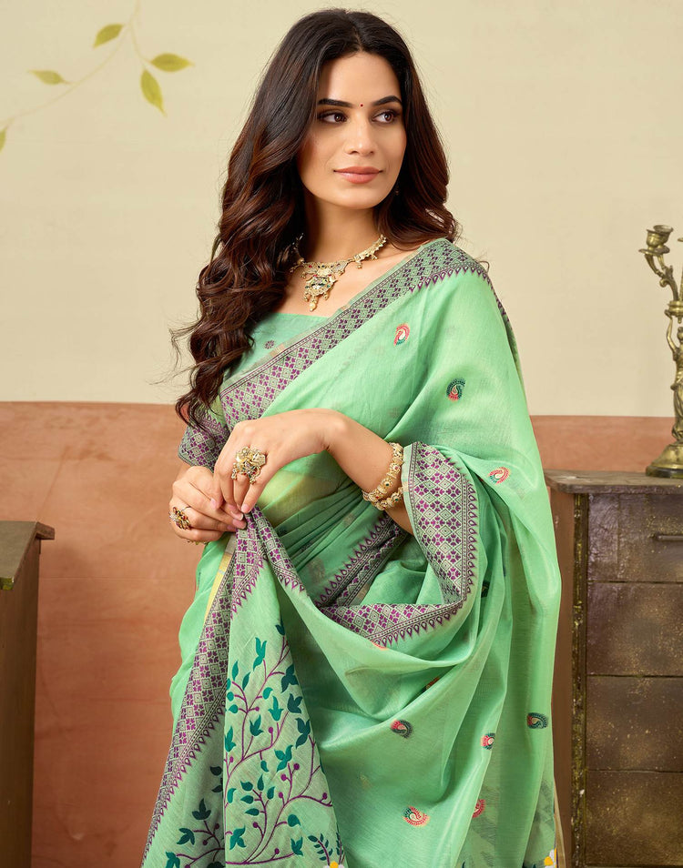 Light Green Chanderi Woven Saree