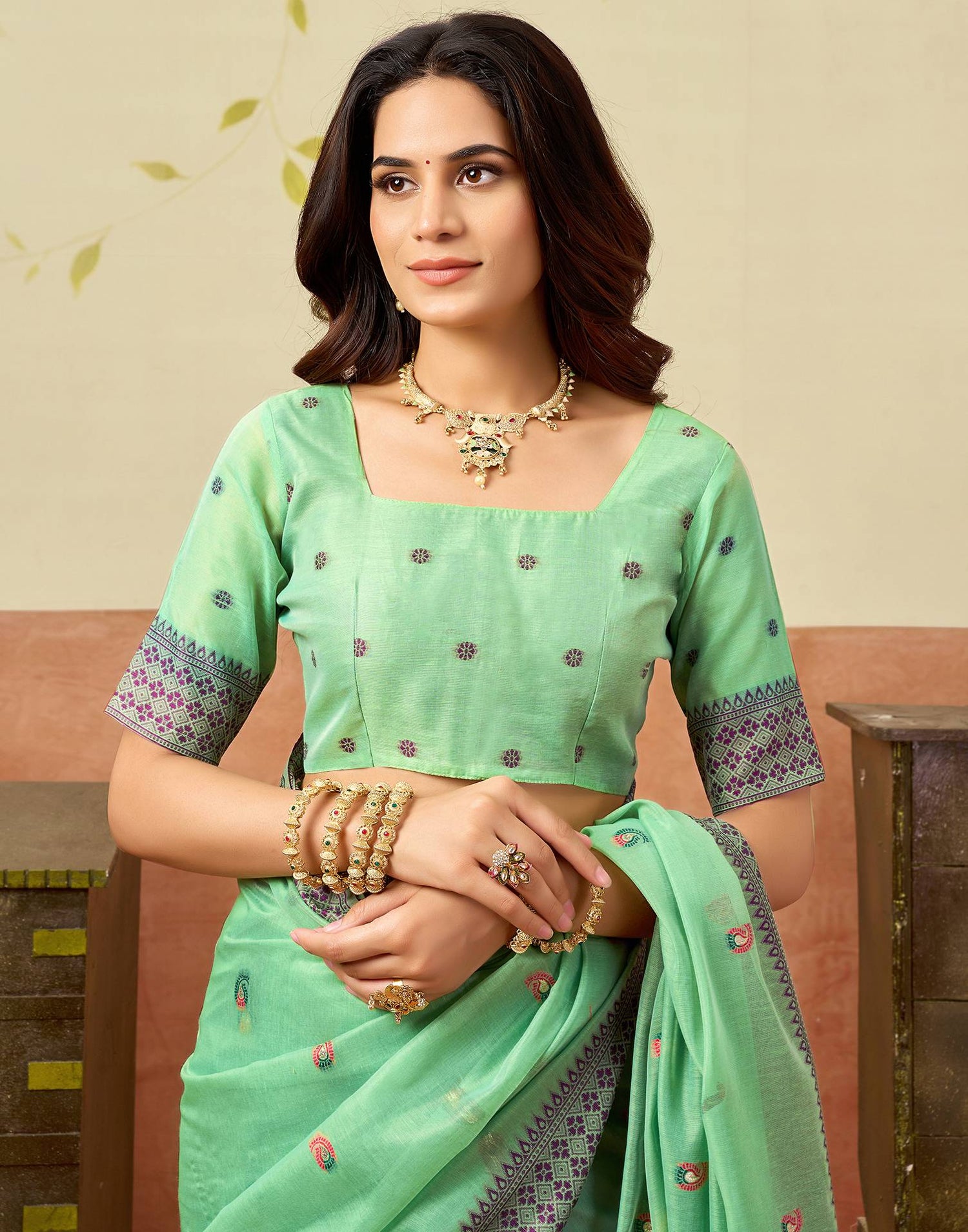 Light Green Chanderi Woven Saree