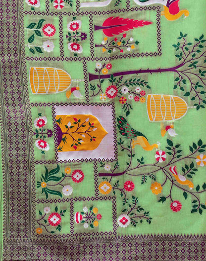 Light Green Chanderi Woven Saree