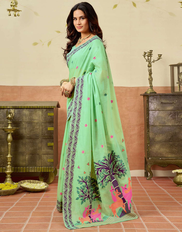 Light Green Chanderi Woven Saree
