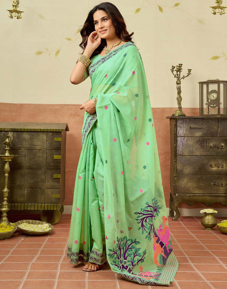 Light Green Chanderi Woven Saree