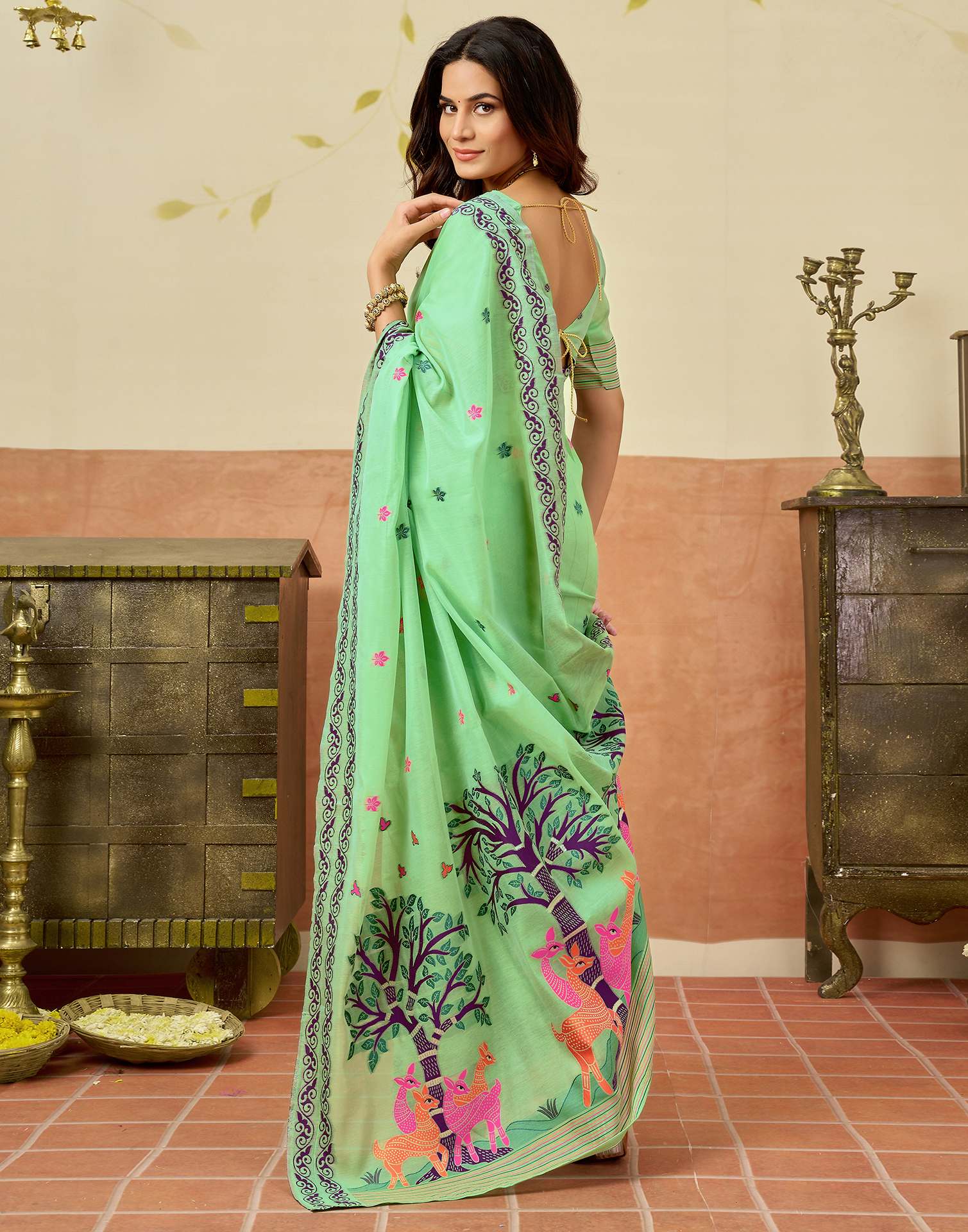Light Green Chanderi Woven Saree