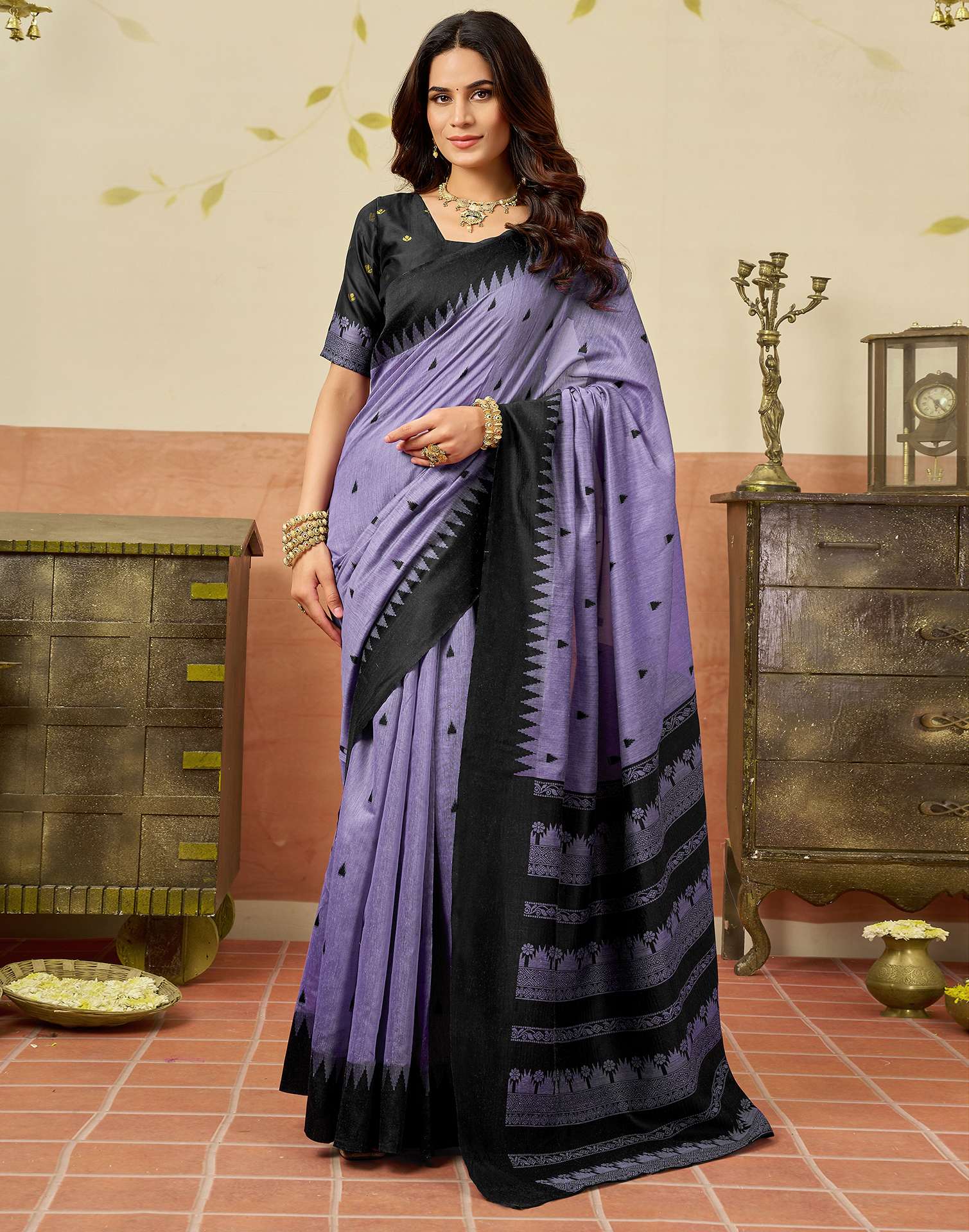 Lavender Chanderi Woven Saree