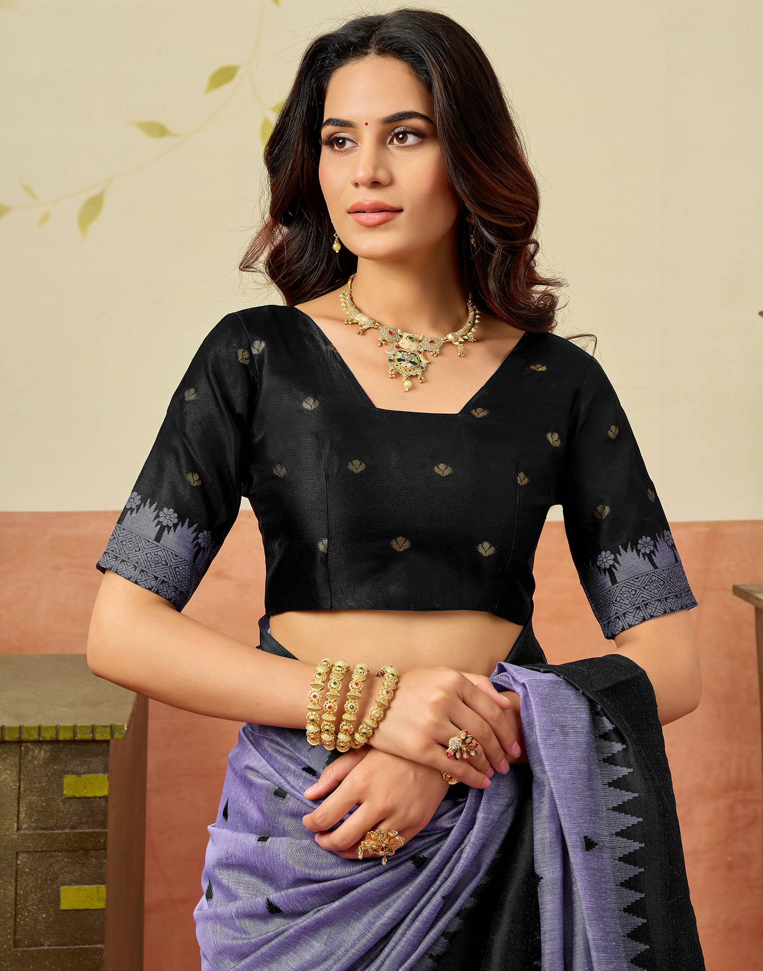 Lavender Chanderi Woven Saree