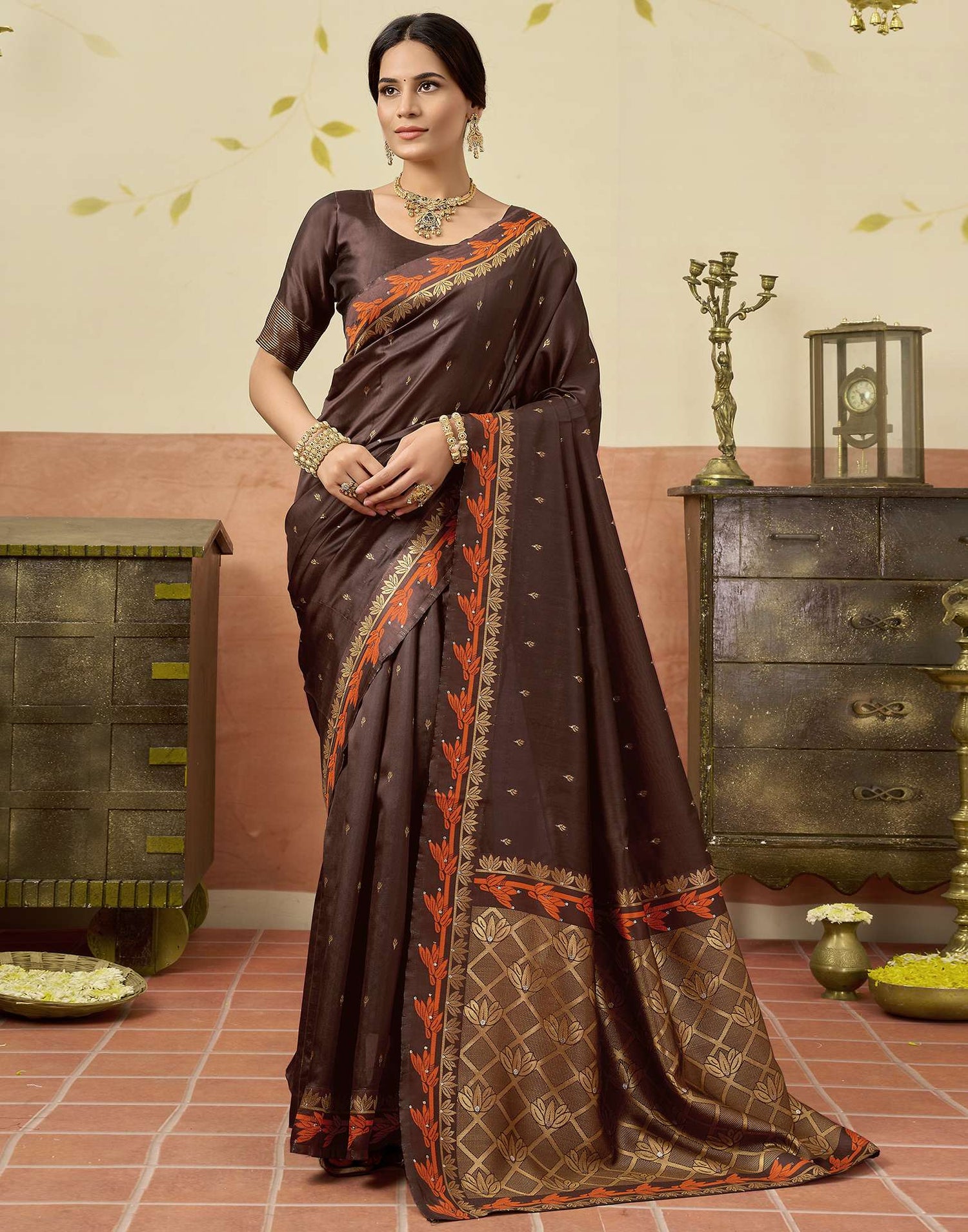 Brown Silk Woven Saree