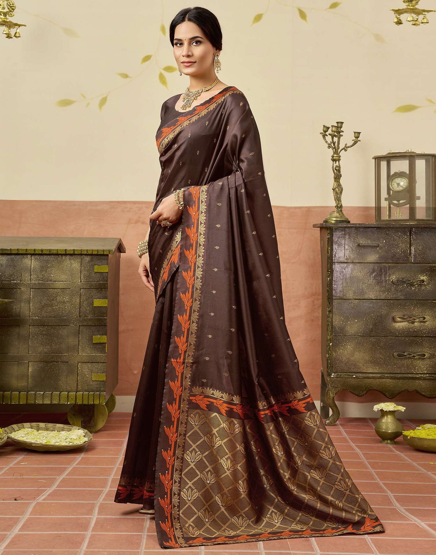 Brown Silk Woven Saree