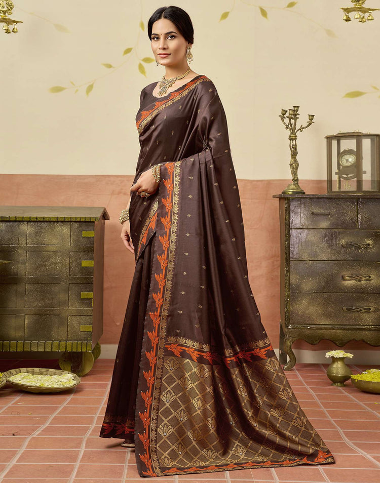 Brown Silk Woven Saree