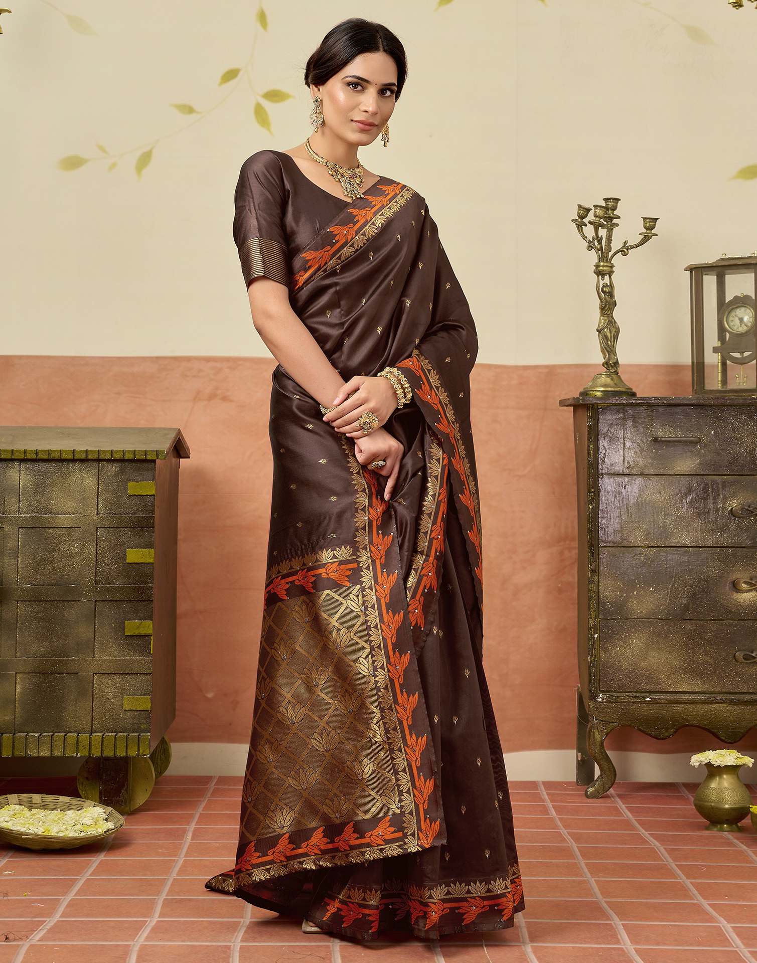 Brown Silk Woven Saree