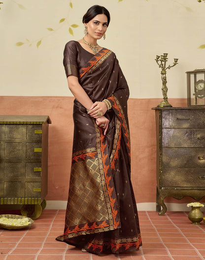 Brown Silk Woven Saree