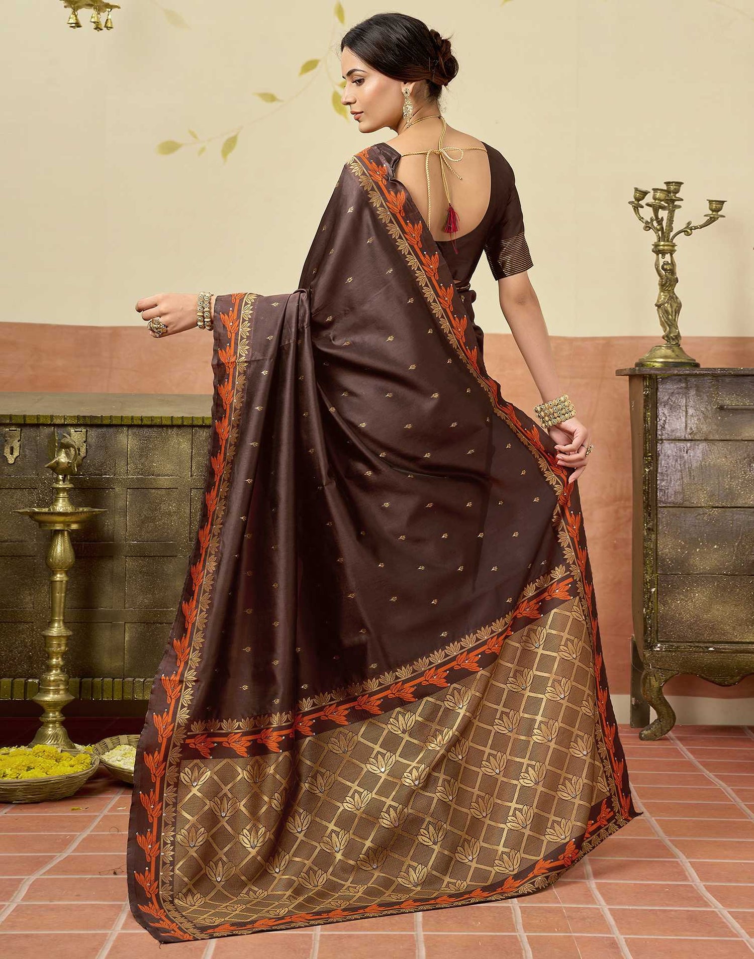 Brown Silk Woven Saree