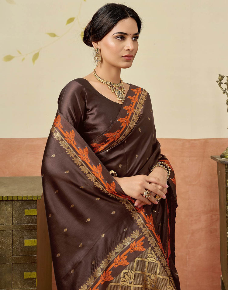 Brown Silk Woven Saree