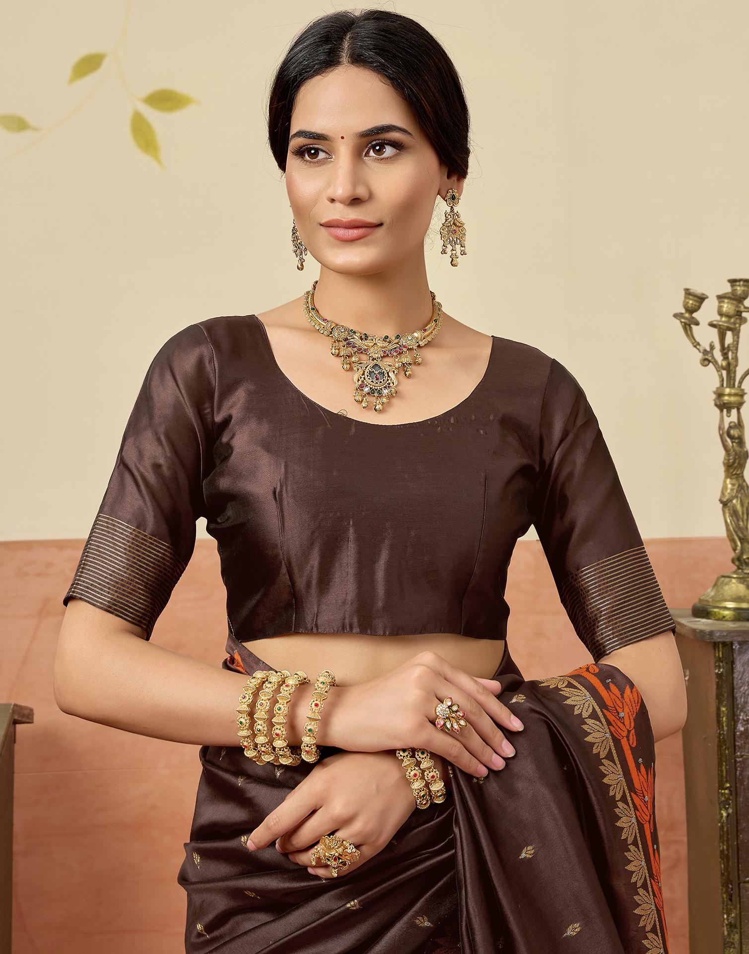 Brown Silk Woven Saree