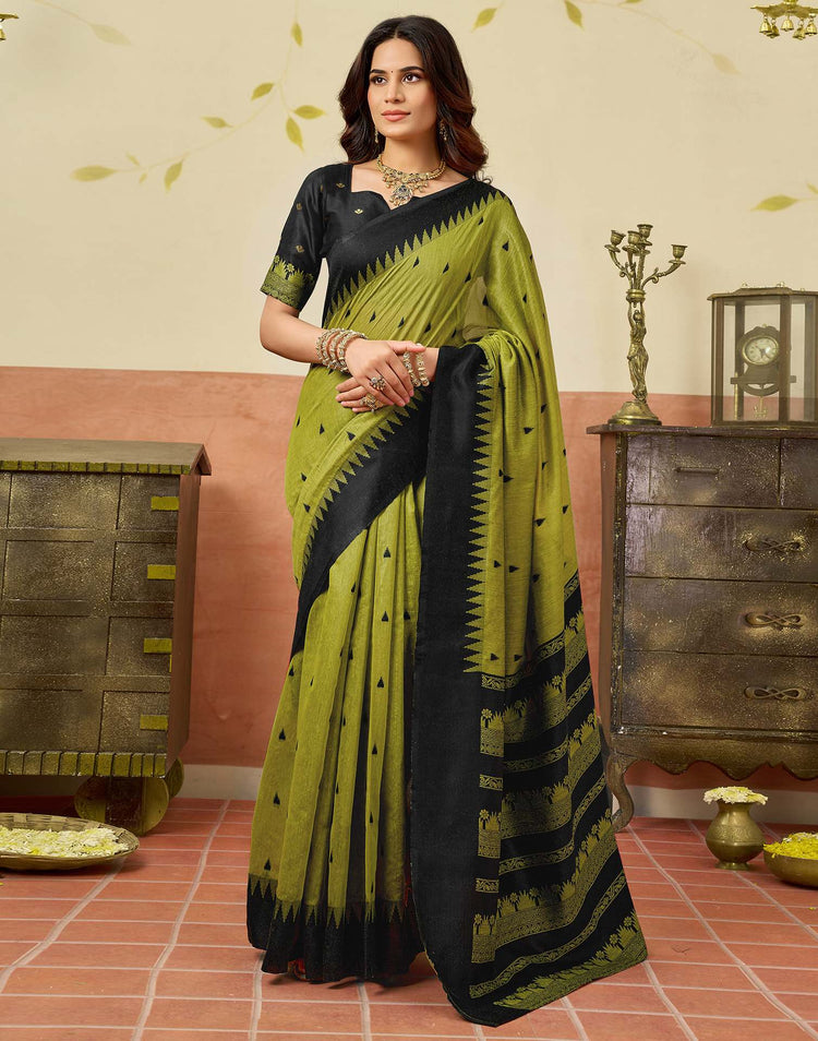 Parrot Green Chanderi Woven Saree
