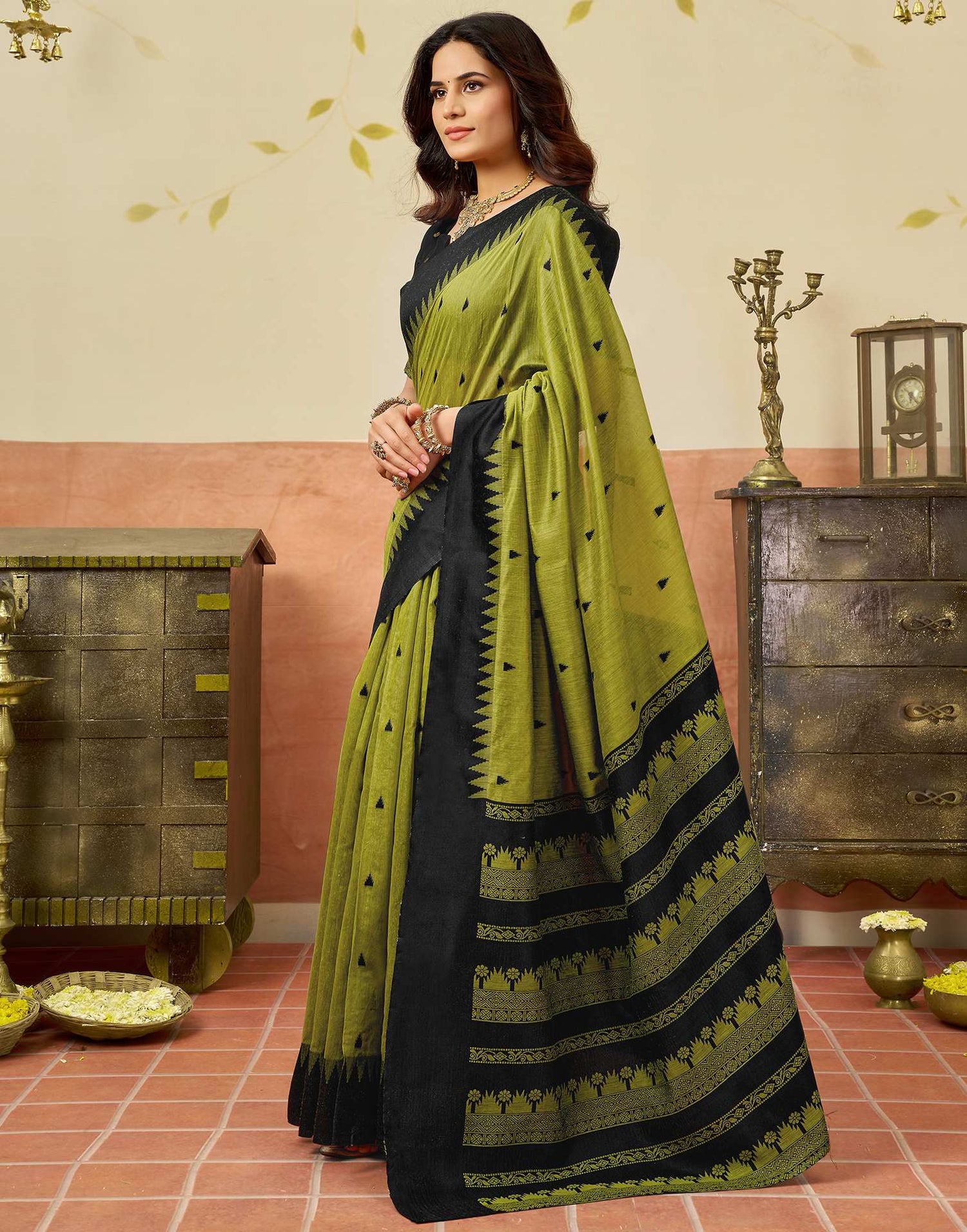 Parrot Green Chanderi Woven Saree