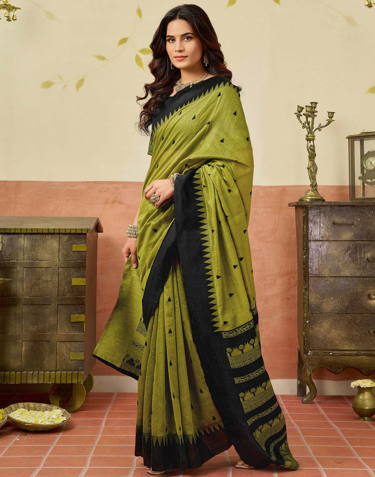 Parrot Green Chanderi Woven Saree