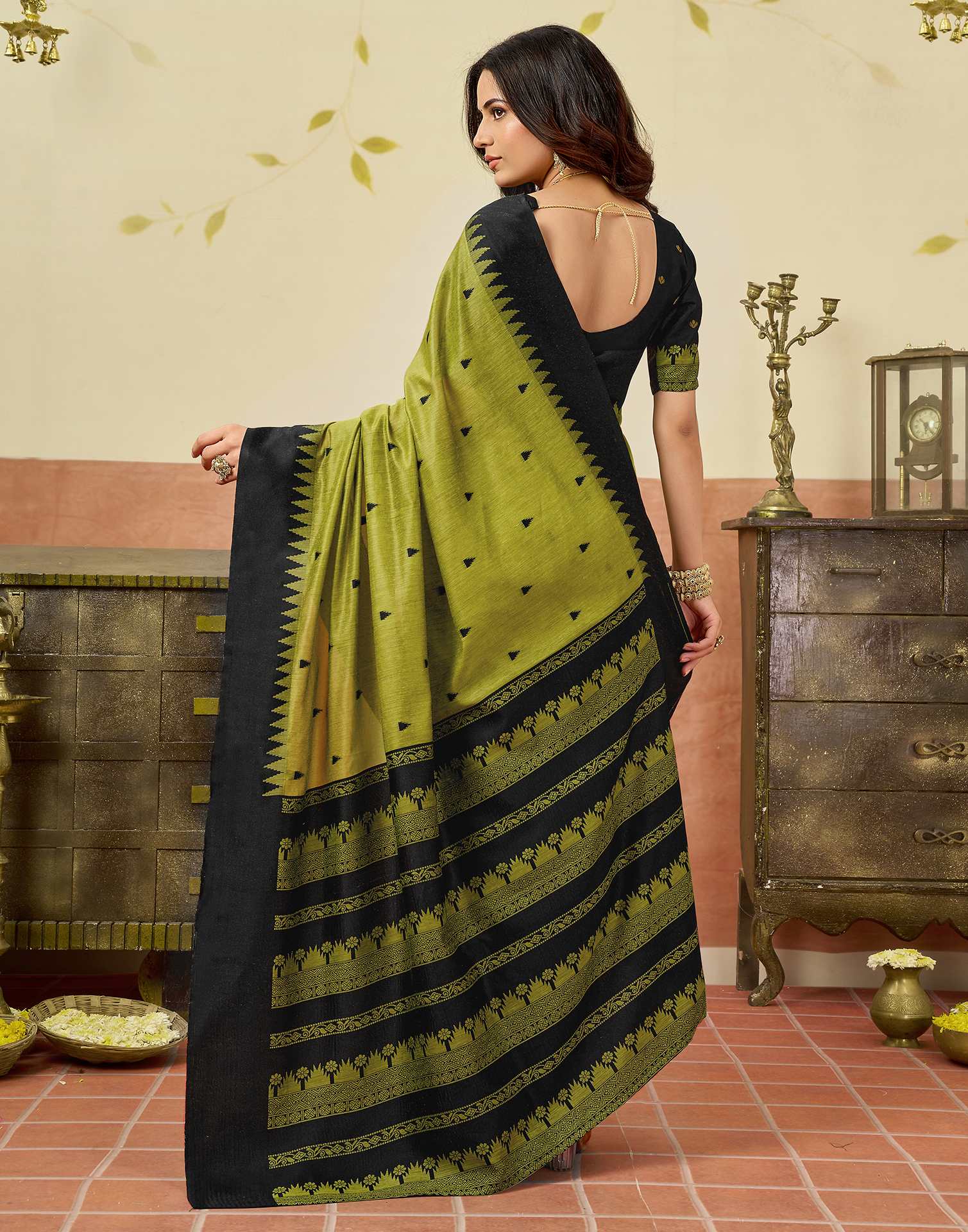 Parrot Green Chanderi Woven Saree