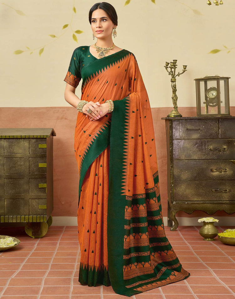 Orange Chanderi Woven Saree