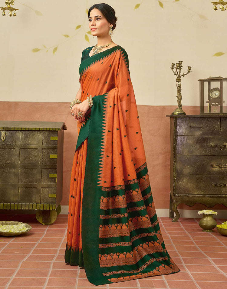 Orange Chanderi Woven Saree