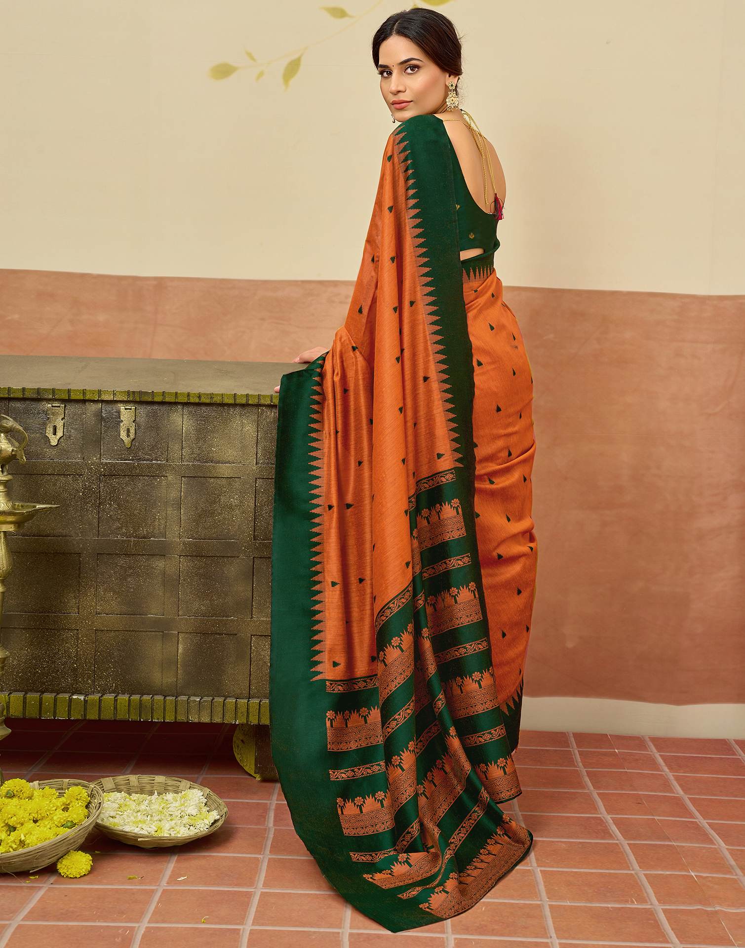 Orange Chanderi Woven Saree