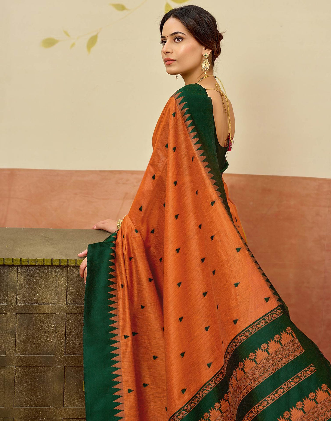 Orange Chanderi Woven Saree